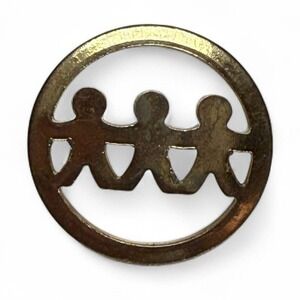 VTG Union Made Brotherhood Solidarity Lapel Pin‎ 3 People Chain Logo Gold Tone